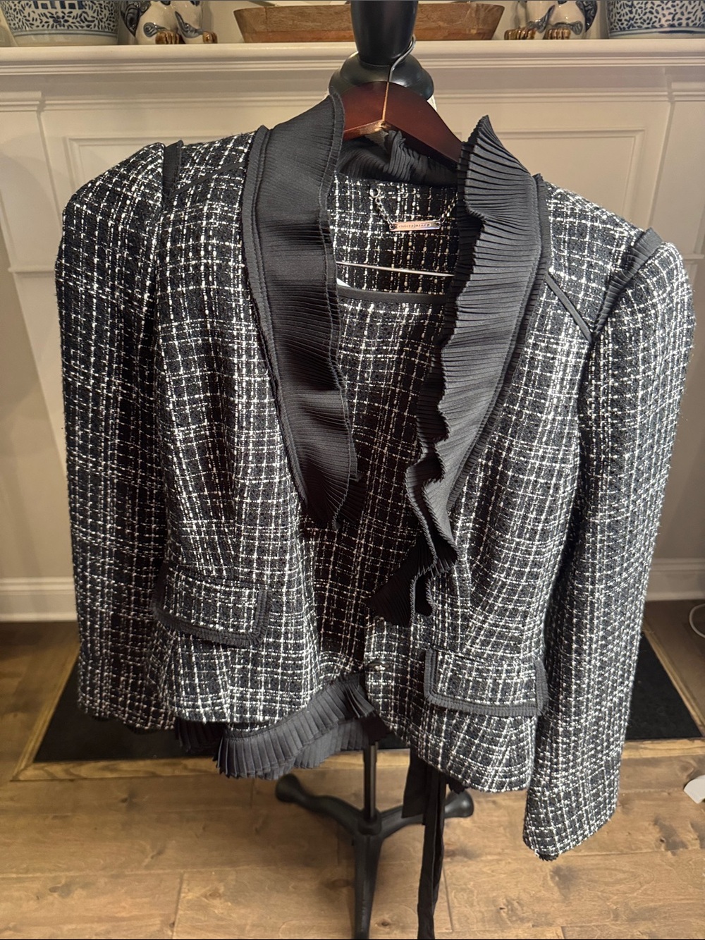 Black House White Market Vintage Tweed Ruffle Edge Suit